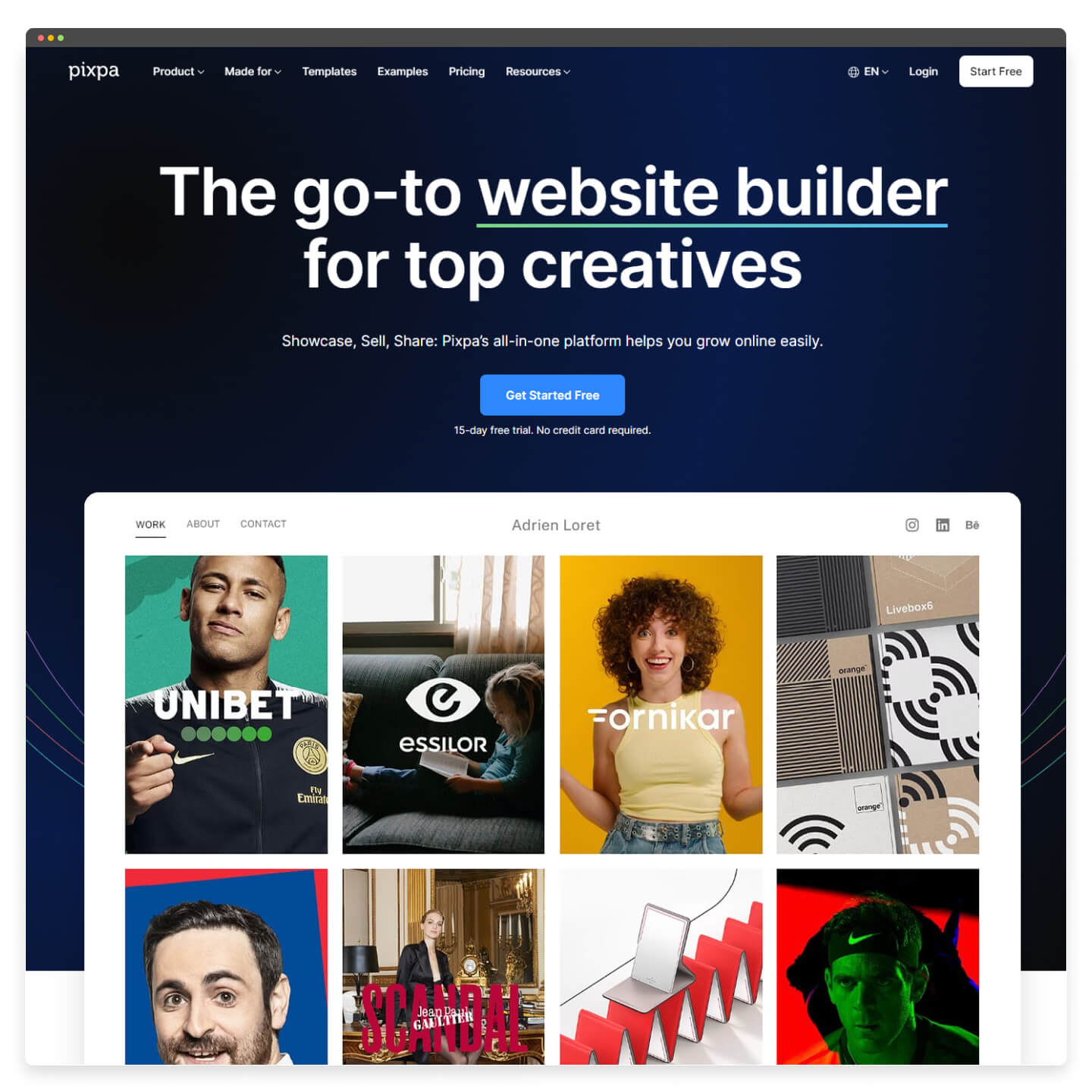 Choosing a template in the Pixpa website builder